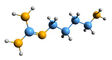  Agmatine iskelet formülünün 3 boyutlu resmi - beyaz arkaplanda izole edilmiş aminoguanidine 'in moleküler kimyasal yapısı