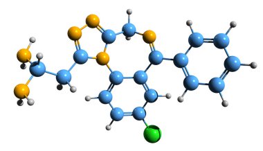 3D image of Adinazolam skeletal formula - molecular chemical structure of  tranquilizer  isolated on white background clipart