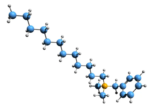 溴代苯并呋喃骨架公式的三维图像 白色背景下分离的防腐剂分子化学结构 — 图库照片