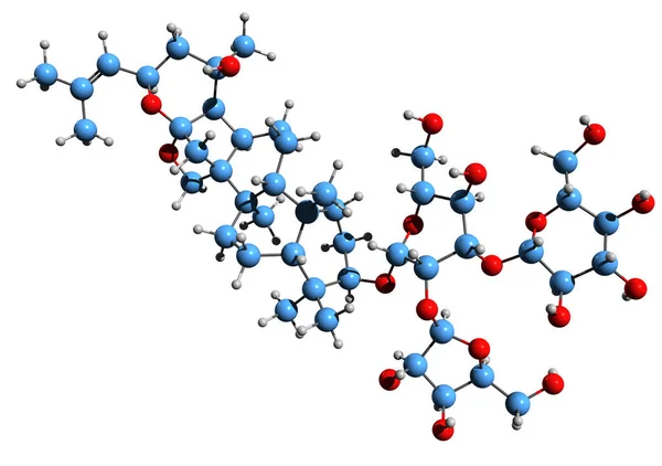 Bacoside A骨架公式的三维图像 白色背景下分离的Bacoside分子结构 — 图库照片