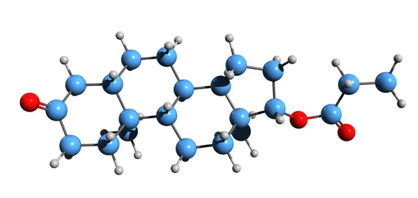前列腺素骨架的三维图像 白底分离的前列腺素的分子化学结构 — 图库照片