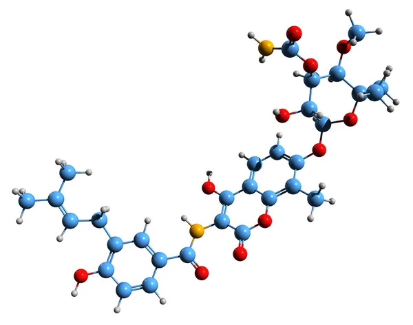 Imagem Fórmula Esqueleto Aminocoumarin Estrutura Química Molecular Antibiótico Isolado Fundo — Fotografia de Stock