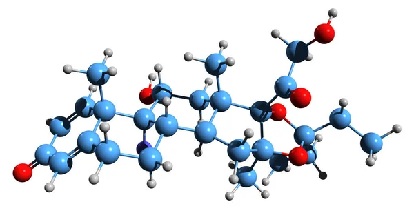 Amcinafal骨格式の3D画像 白地に単離されたトリアムシノロンペンタノニドの分子化学構造 — ストック写真