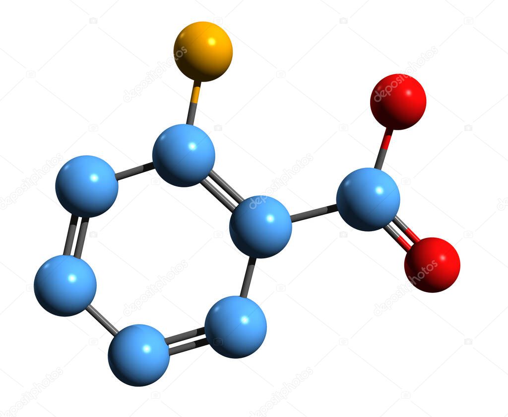  3D image of Anthranilic acid skeletal formula - molecular chemical structure of aromatic acid isolated on white background