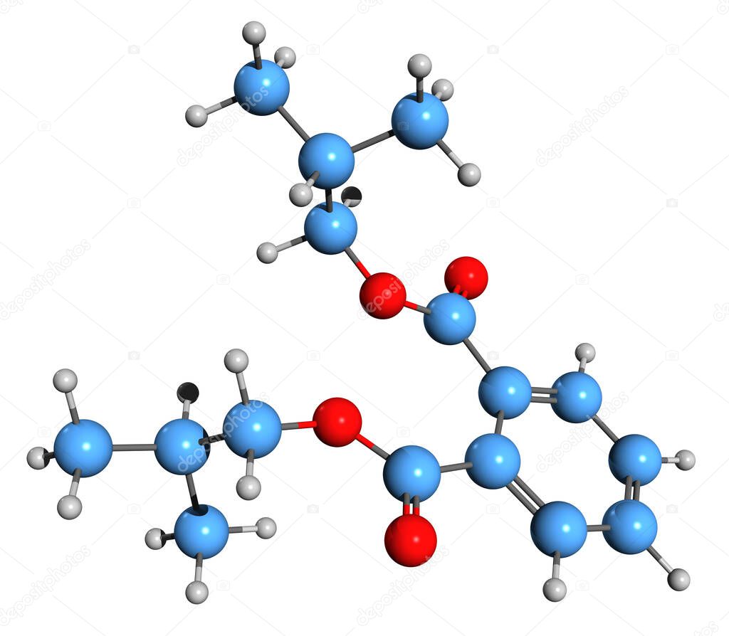  3D image of Diisobutyl phthalate skeletal formula - molecular chemical structure of phthalic anhydride isolated on white background