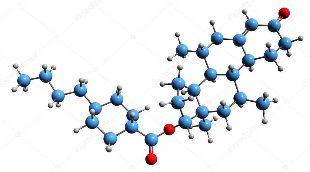  3D image of Dimethandrolone buciclate skeletal formula - molecular chemical structure of AAS isolated on white background