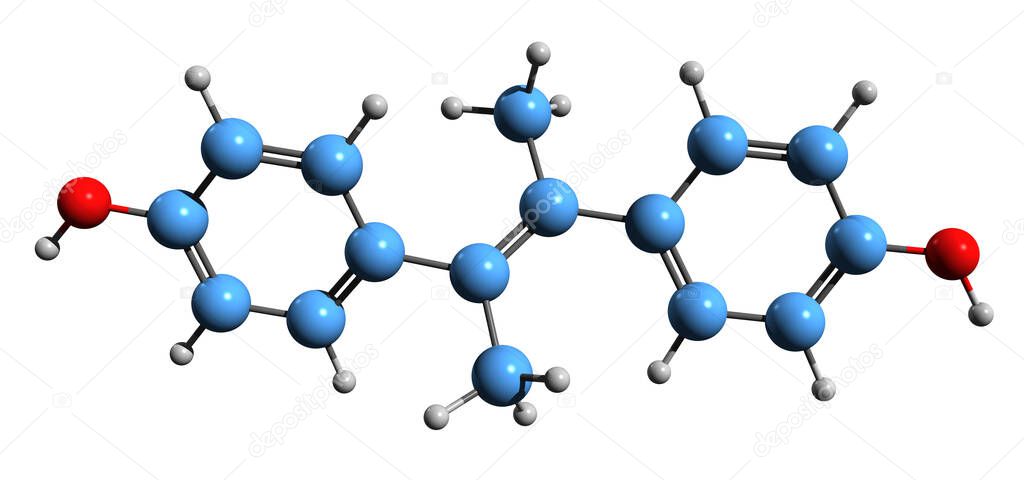  3D image of Dimethylstilbestrol skeletal formula - molecular chemical structure of  nonsteroidal estrogen isolated on white background