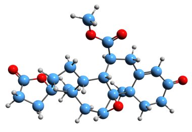  3D image of Eplerenone skeletal formula - molecular chemical structure of aldosterone antagonist isolated on white background