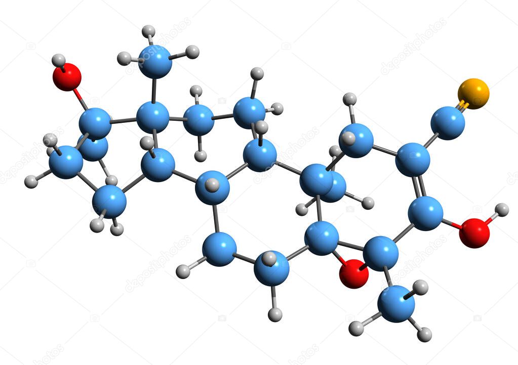 3D image of Epostane skeletal formula - molecular chemical structure of  antiprogestogen isolated on white background