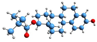 3D image of Estradiol pivalate skeletal formula - molecular chemical structure of  estrogen medication isolated on white background
