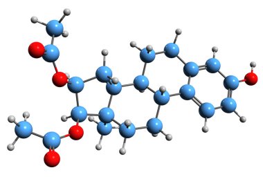  3D image of Estriol acetate benzoate skeletal formula - molecular chemical structure of oestriol diacetate benzoate isolated on white background