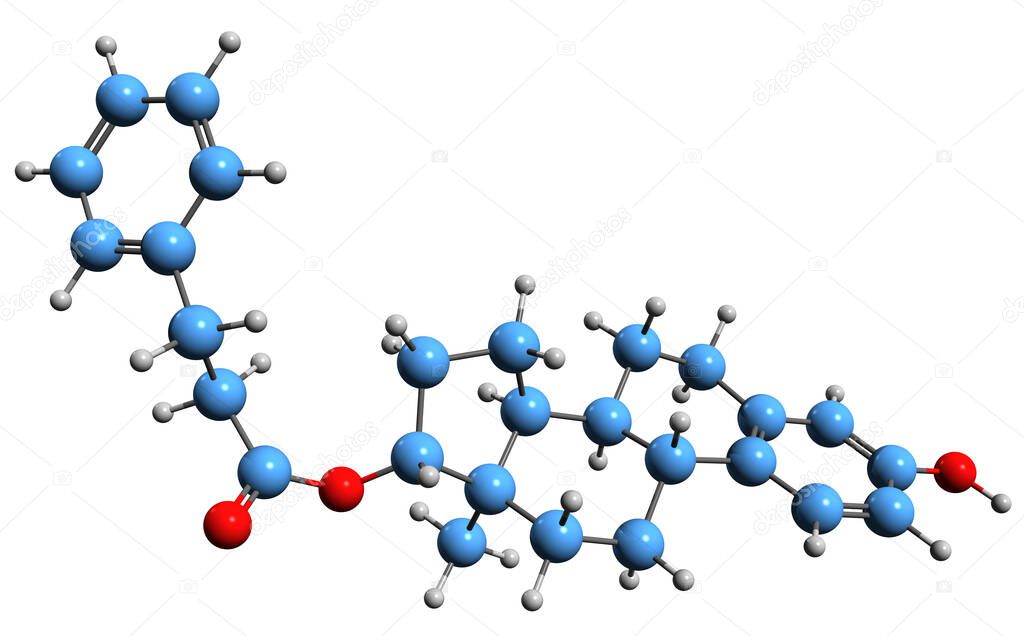 3D image of Estradiol phenylpropionate skeletal formula - molecular chemical structure of  estrogen ester isolated on white background