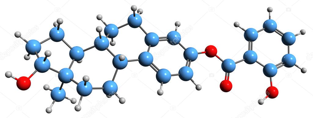3D image of Estradiol salicylate skeletal formula - molecular chemical structure of  synthetic estrogen isolated on white background