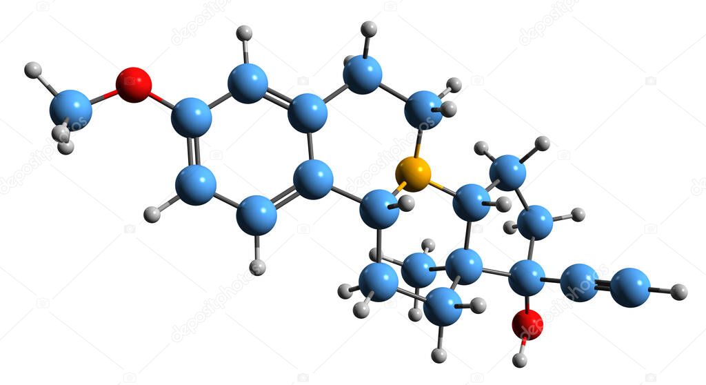 3D image of Estrazinol skeletal formula - molecular chemical structure of estrazinol hydrobromide isolated on white background