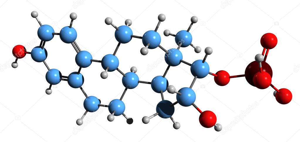 3D image of Estriol phosphate skeletal formula - molecular chemical structure of estrogen isolated on white background