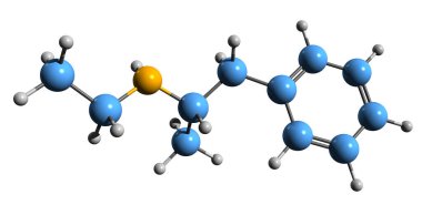  3D image of Etilamfetamine skeletal formula - molecular chemical structure of  stimulant drug isolated on white background