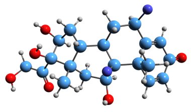  3D image of Fluocinolone skeletal formula - molecular chemical structure of dermatology  corticosteroid isolated on white background