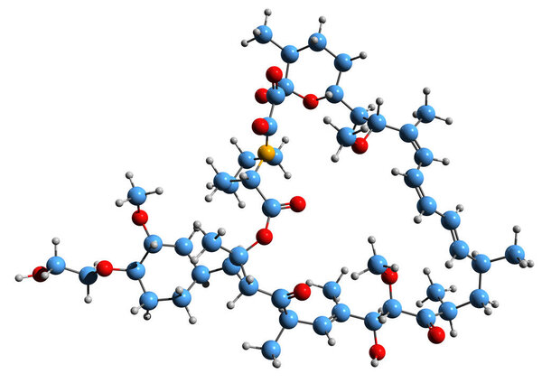  3D image of Everolimus skeletal formula - molecular chemical structure of  immunosuppressant isolated on white background