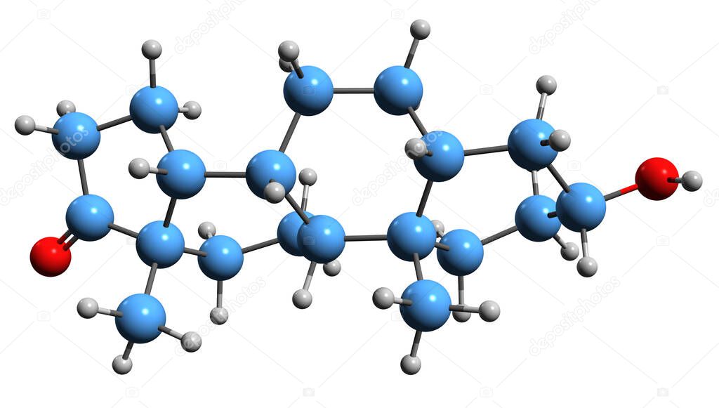  3D image of Etiocholanolone skeletal formula - molecular chemical structure of Aetiocholanolone isolated on white background