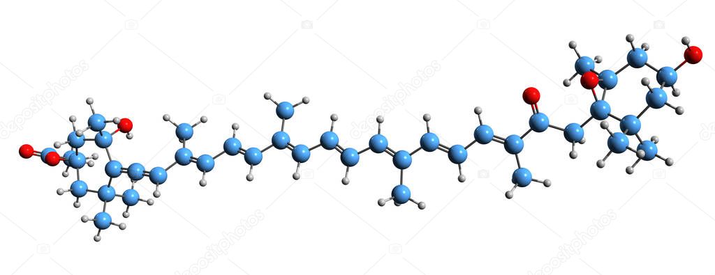 3D image of Fucoxanthin skeletal formula - molecular chemical structure of  pigment xanthophyll isolated on white background