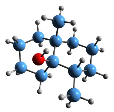 3D image of Geosmin skeletal formula - molecular chemical structure of natural bicyclic terpene isolated on white background