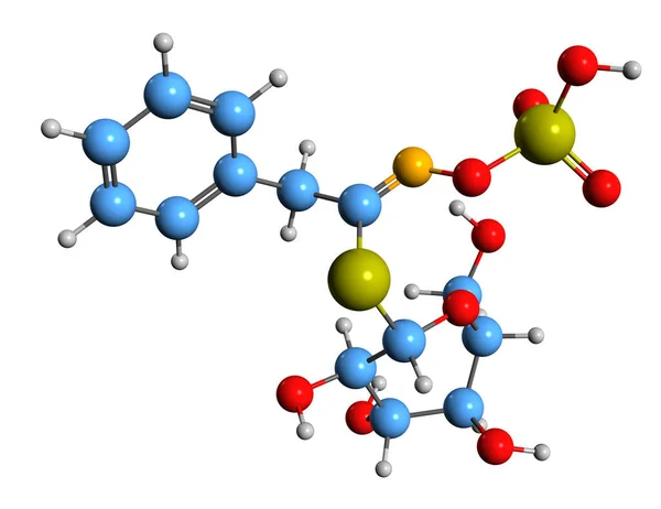 Image Glucotropaeolin Skeletal Formula Molecular Chemical Structure Benzylglucosinolate Isolated White — Fotografia de Stock