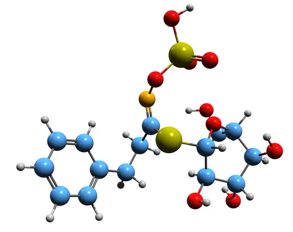 Image Gluconasturtiin Skeletal Formula Molecular Chemical Structure Phenethylglucosinolate Isolated White — Fotografia de Stock