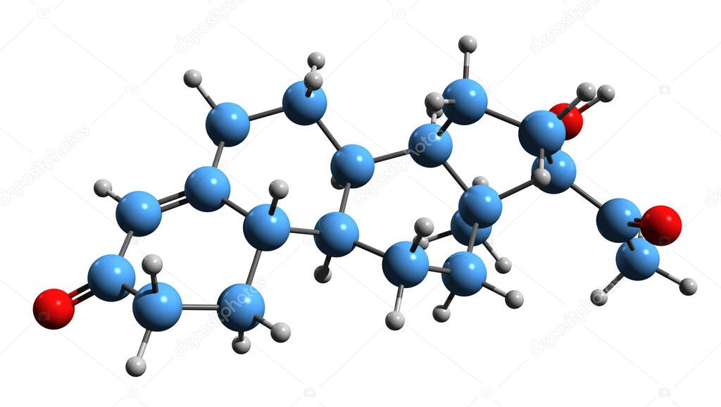 3D image of Gestronol skeletal formula - molecular chemical structure of  progestin isolated on white background