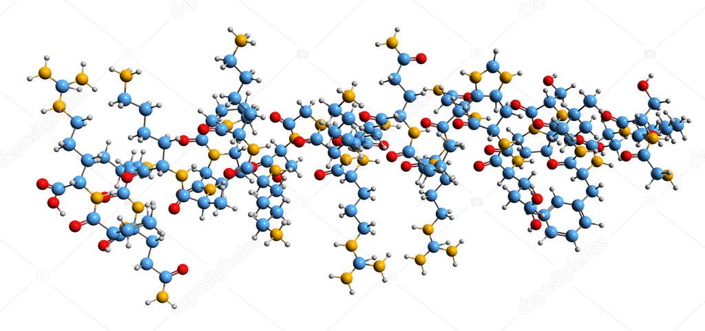 3D image of Ghrelin skeletal formula - molecular chemical structure of lenomorelin isolated on white background