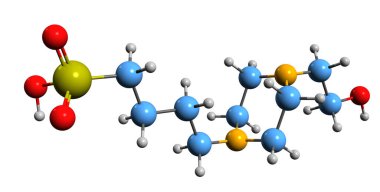  3D image of HEPBS skeletal formula - molecular chemical structure of buffering agent isolated on white background