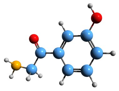  3D image of Norfenefrine skeletal formula - molecular chemical structure of adrenergic agent isolated on white background