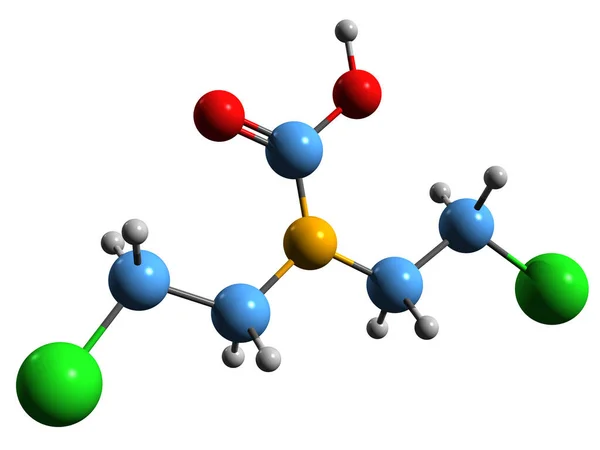 3D image of Normustine skeletal formula - molecular chemical structure of  nitrogen mustard isolated on white background