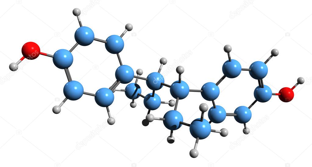  3D image of Hexestrol skeletal formula - molecular chemical structure of  nonsteroidal estrogen isolated on white background