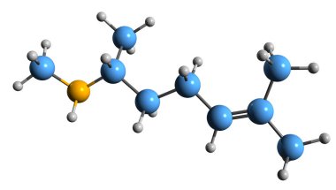  3D image of Isometheptene skeletal formula - molecular chemical structure of sympathomimetic amine isolated on white background