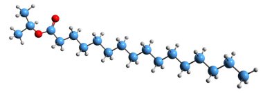  3D image of Isopropyl Palmitate skeletal formula - molecular chemical structure of Hexadecanoic acid isopropyl ester isolated on white background
