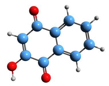  3D image of Lawsone skeletal formula - molecular chemical structure of hennotannic acid isolated on white background