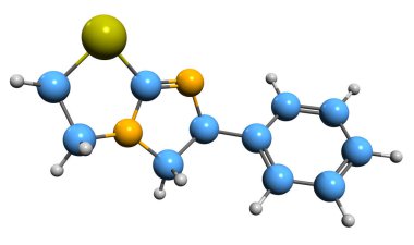  3D image of Levamisole skeletal formula - molecular chemical structure of antihelminthic medication isolated on white background