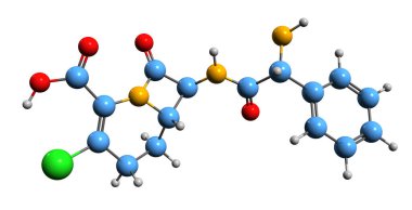 3D image of Loracarbef skeletal formula - molecular chemical structure of carbacephem antibiotic isolated on white background