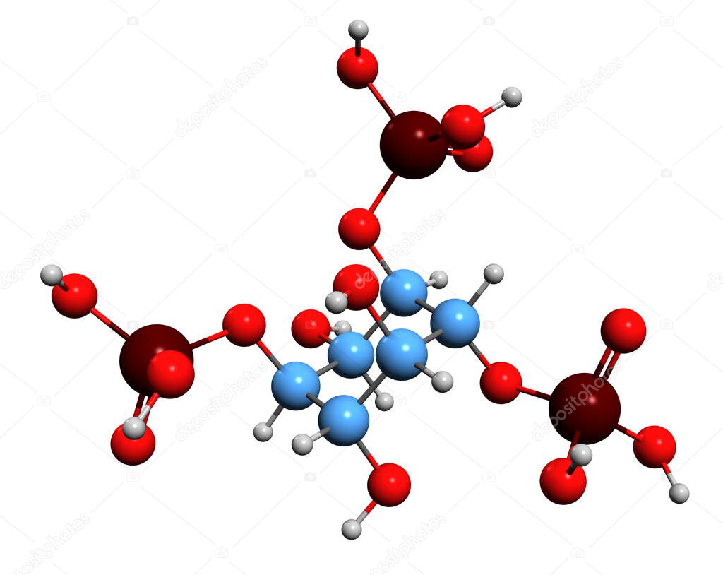 3D image of Inositol trisphosphate skeletal formula - molecular chemical structure of inositol phosphate signaling molecule isolated on white background
