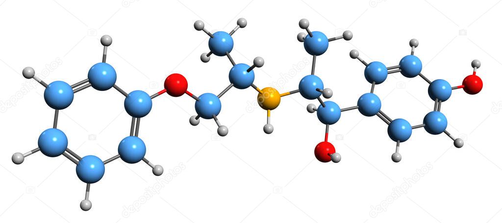  3D image of Isoxsuprine skeletal formula - molecular chemical structure of vasodilator drug isolated on white background
