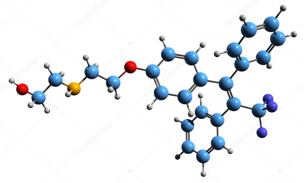  3D image of Panomifene skeletal formula - molecular chemical structure of nonsteroidal selective estrogen receptor modulator isolated on white background