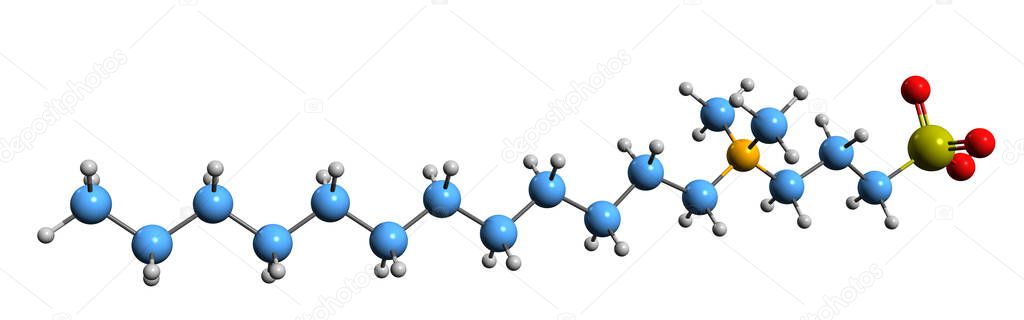  3D image of Lauryl dimethyl propanesulfonate skeletal formula - molecular chemical structure of Surfactant isolated on white background