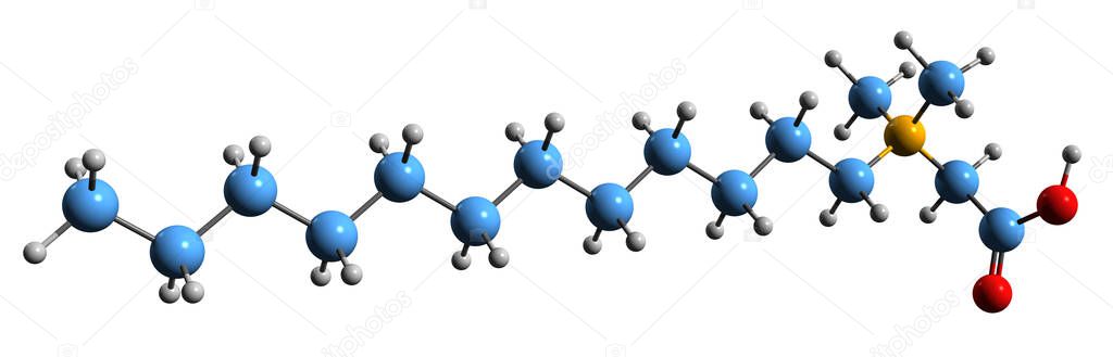  3D image of lauryl dimethyl glycinebetaine skeletal formula - molecular chemical structure of Surfactant isolated on white background