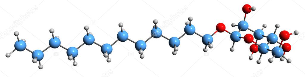 3D image of Lauryl glucoside skeletal formula - molecular chemical structure of nonionic surfactant isolated on white background
