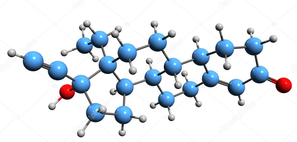 3D image of Levonorgestrel skeletal formula - molecular chemical structure of hormonal medication isolated on white background