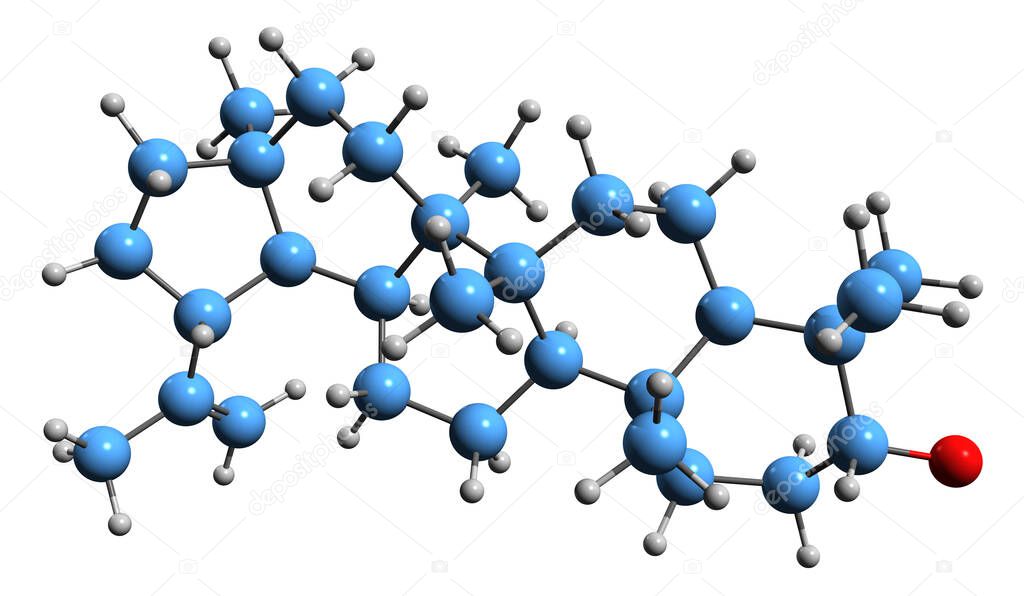  3D image of lupeol skeletal formula - molecular chemical structure of pentacyclic triterpenoid isolated on white background