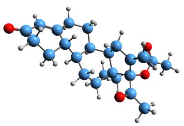  3D image of Methylsegesterone acetate skeletal formula - molecular chemical structure of progestin medication isolated on white background