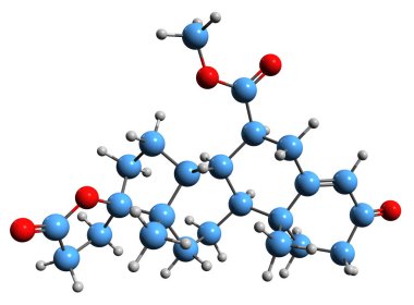  3D image of Mexrenone skeletal formula - molecular chemical structure of steroidal antimineralocorticoid isolated on white background