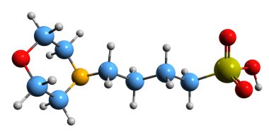  3D image of MOBS skeletal formula - molecular chemical structure of buffering agent isolated on white background