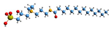  3D image of Myristamidopropyl Hydroxysultaine skeletal formula - molecular chemical structure of Surfactant isolated on white background